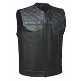 Blue Diamond - Men's Premium Leather Motorcycle Vest - Unik Just for Bikers - Flyclothing LLC