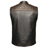 Orange Diamond - Mens Premium Leather Diamond Stitch Club Vest - Unik Just for Bikers - Flyclothing LLC
