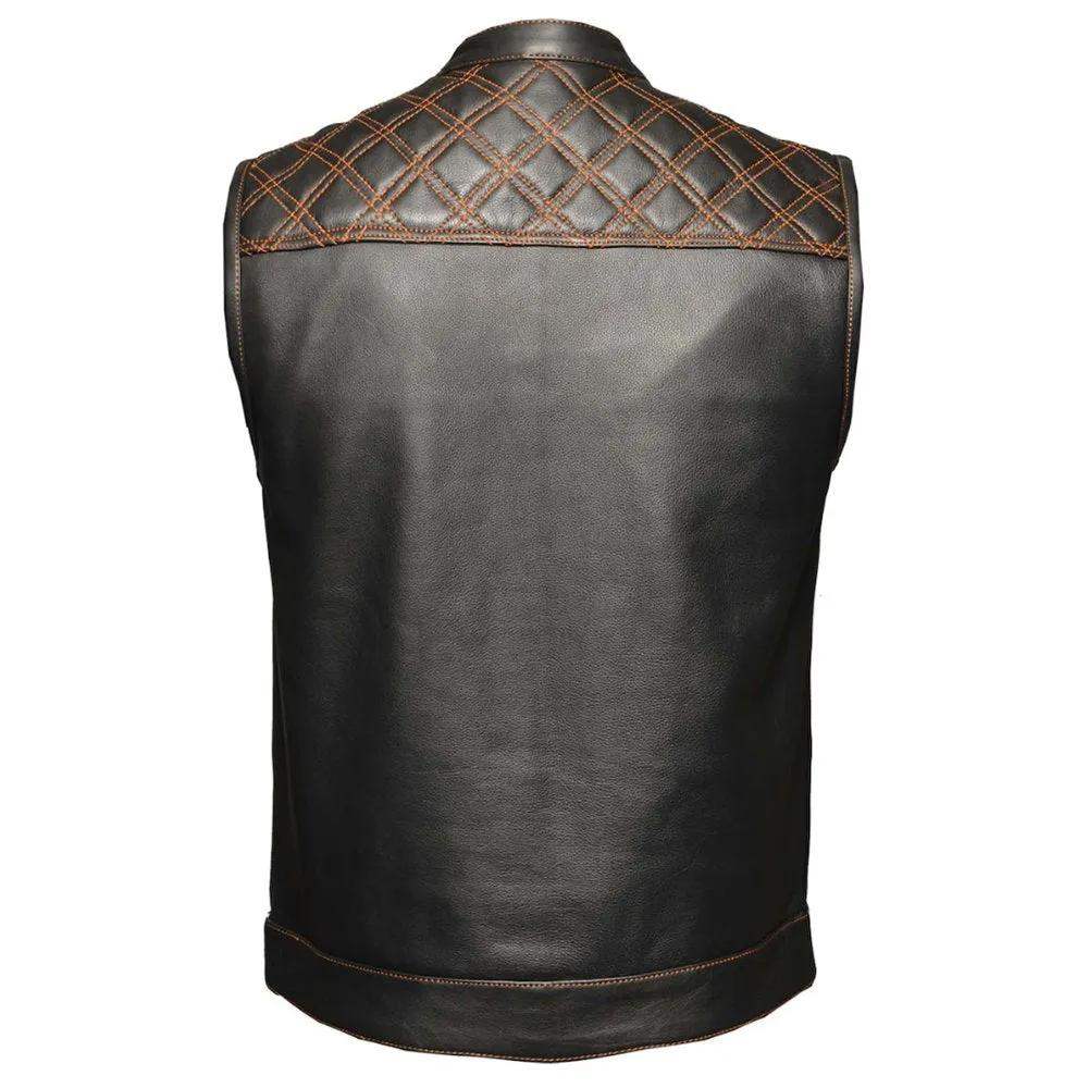 Orange Diamond - Men's Club Style Leather Motorcycle Vest - Unik Just for Bikers - Flyclothing LLC