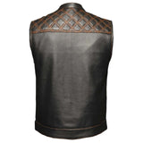Orange Diamond - Mens Premium Leather Diamond Stitch Club Vest - Unik Just for Bikers - Flyclothing LLC