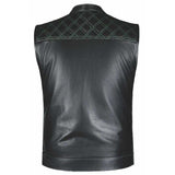 Green Diamond - Unik Mens Premium Leather Diamond Stitch Club Vest - Unik Just for Bikers - Flyclothing LLC