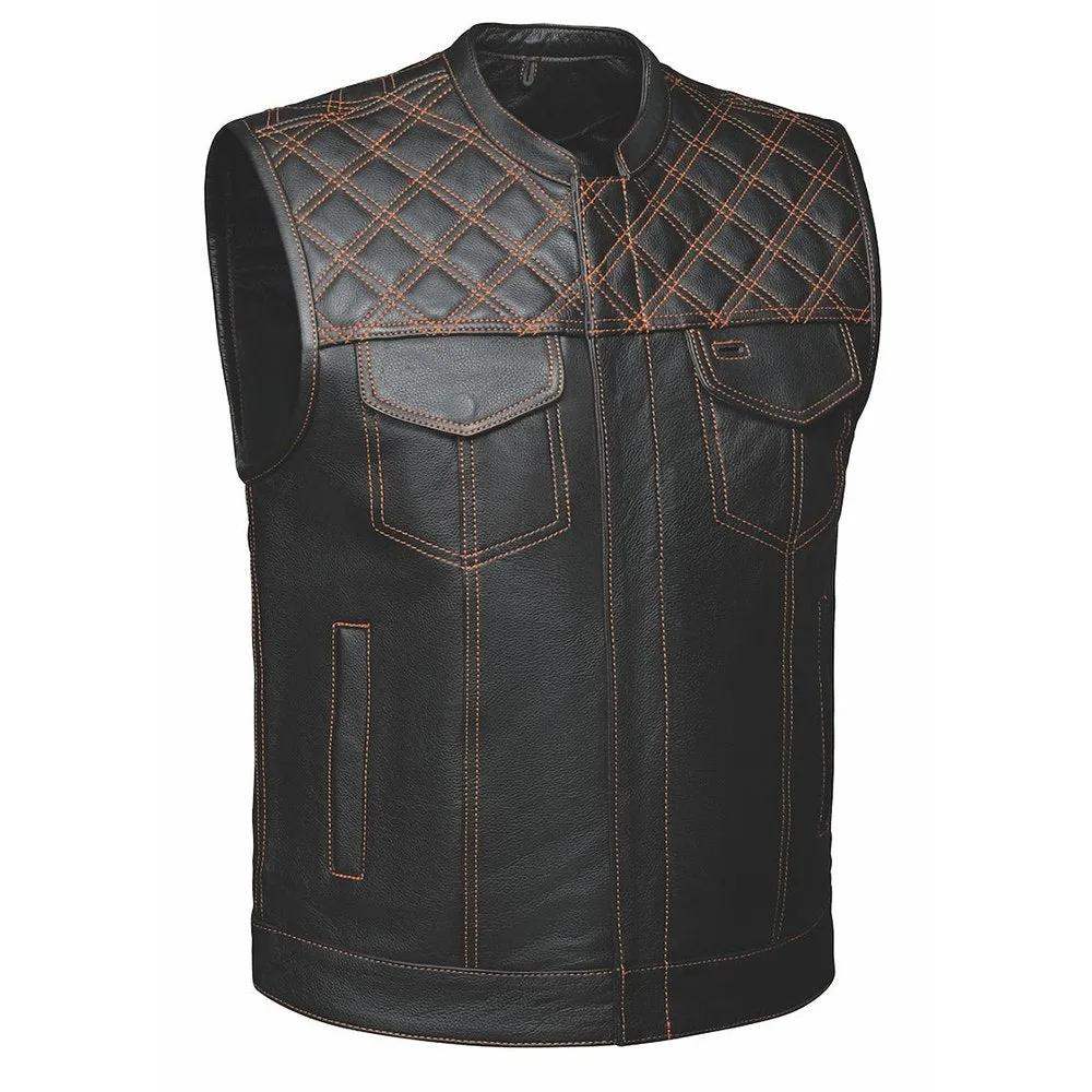 Orange Diamond - Men's Club Style Leather Motorcycle Vest - Unik Just for Bikers - Flyclothing LLC