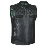 Green Diamond - Unik Mens Premium Leather Diamond Stitch Club Vest - Unik Just for Bikers - Flyclothing LLC
