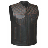 Orange Diamond - Mens Premium Leather Diamond Stitch Club Vest - Unik Just for Bikers - Flyclothing LLC