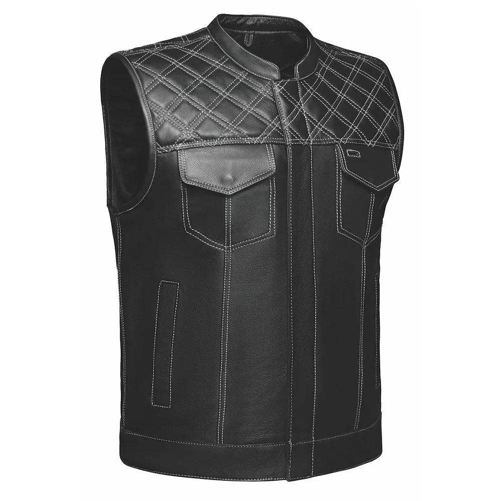 White Diamond - Men's Club Style Leather Motorcycle Vest - Unik Just for Bikers - Flyclothing LLC