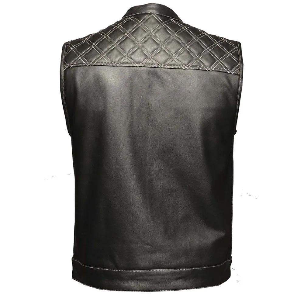 White Diamond - Men's Club Style Leather Motorcycle Vest - Unik Just for Bikers - Flyclothing LLC
