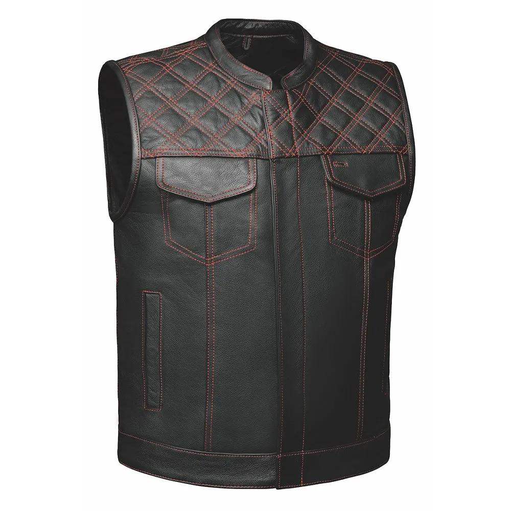 Red Diamond - Men's Club Style Leather Motorcycle Vest - Unik Just for Bikers - Flyclothing LLC