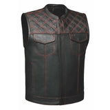 Red Diamond - Mens Premium Leather Diamond Stitch Club Vest - Unik Just for Bikers - Flyclothing LLC
