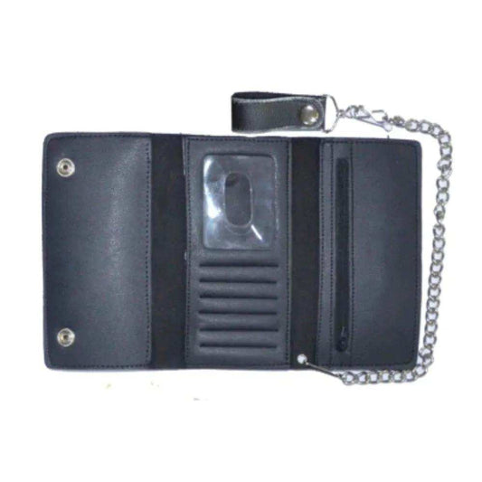 Long Black Trifold Biker Chain Wallet - Unik Just for Bikers - Flyclothing LLC