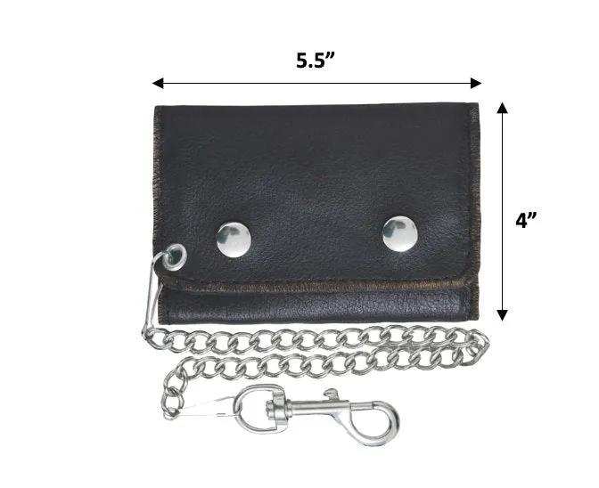 Small Brown Trifold Leather Biker Chain Wallet - Unik Just for Bikers - Flyclothing LLC
