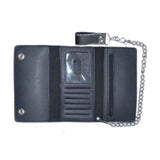 Black Trifold Snap Closure Leather Wallet - Unik Just for Bikers - Flyclothing LLC