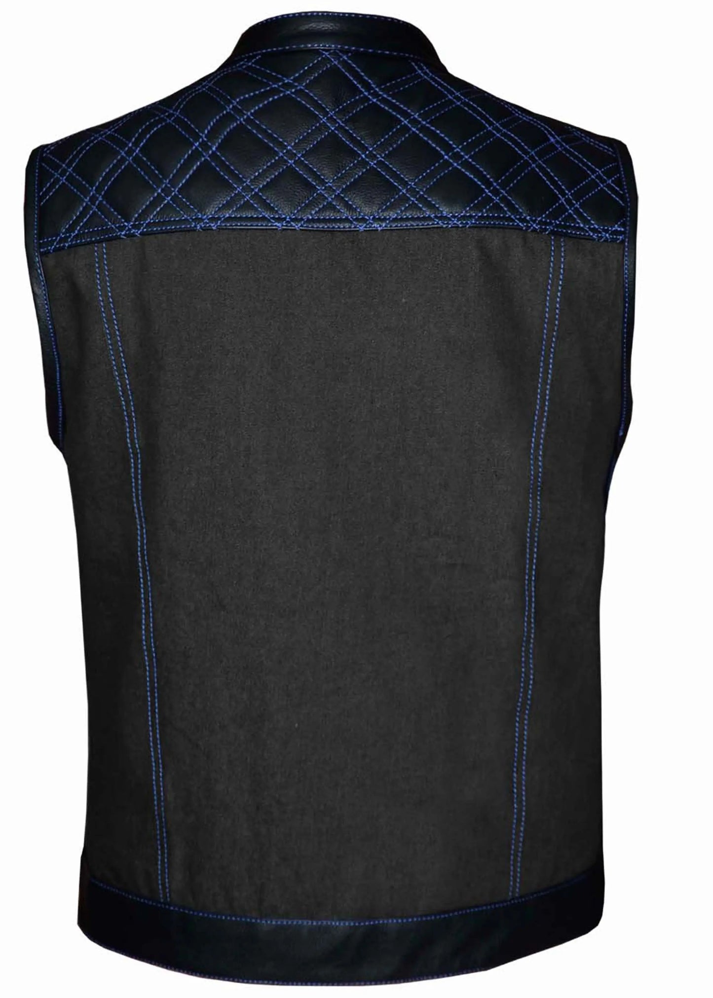 Cobalt - Men's Leather/Denim Club Style Motorcycle Vest - Unik Just for Bikers - Flyclothing LLC