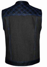 Cobalt - Men's Leather/Denim Club Style Motorcycle Vest - Unik Just for Bikers - Flyclothing LLC