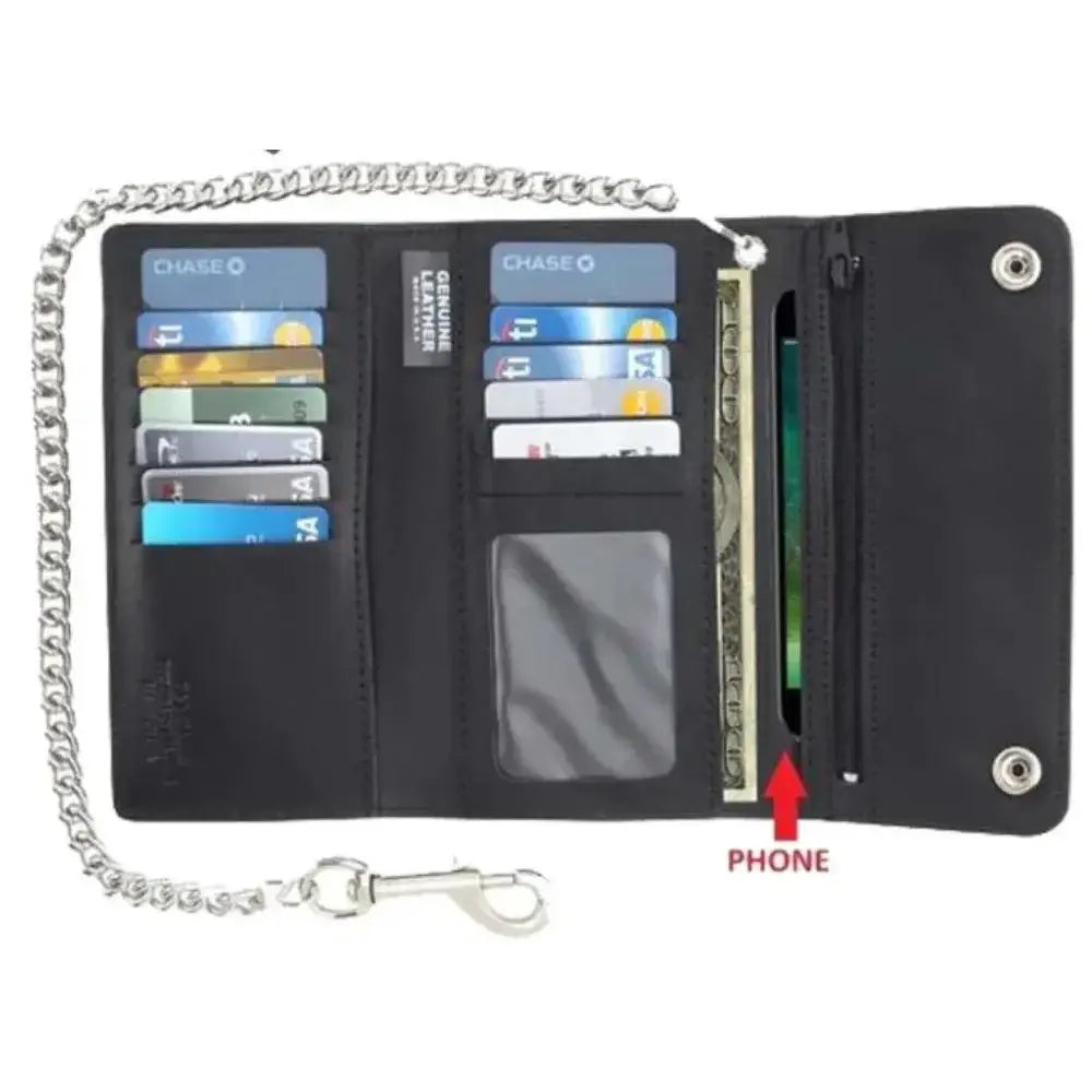 Black Trifold Chain Biker Wallet - Unik Just for Bikers - Flyclothing LLC
