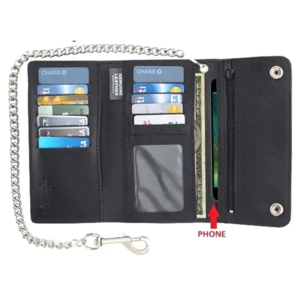 Black Trifold Long Chain Biker Wallet - Unik Just for Bikers - Flyclothing LLC