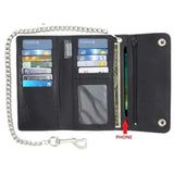 Black Trifold Long Chain Biker Wallet - Unik Just for Bikers - Flyclothing LLC