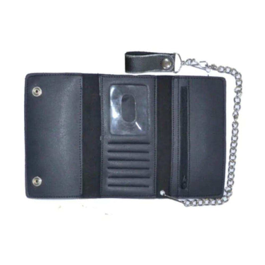 Black Trifold Snap Closure Wallet - Unik Just for Bikers - Flyclothing LLC