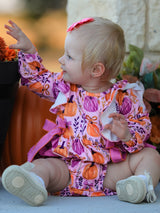 Halloween Thanksgiving Pumpkin Girls Romper with Ruffle Bow - Rylee Faith Designs - Flyclothing LLC
