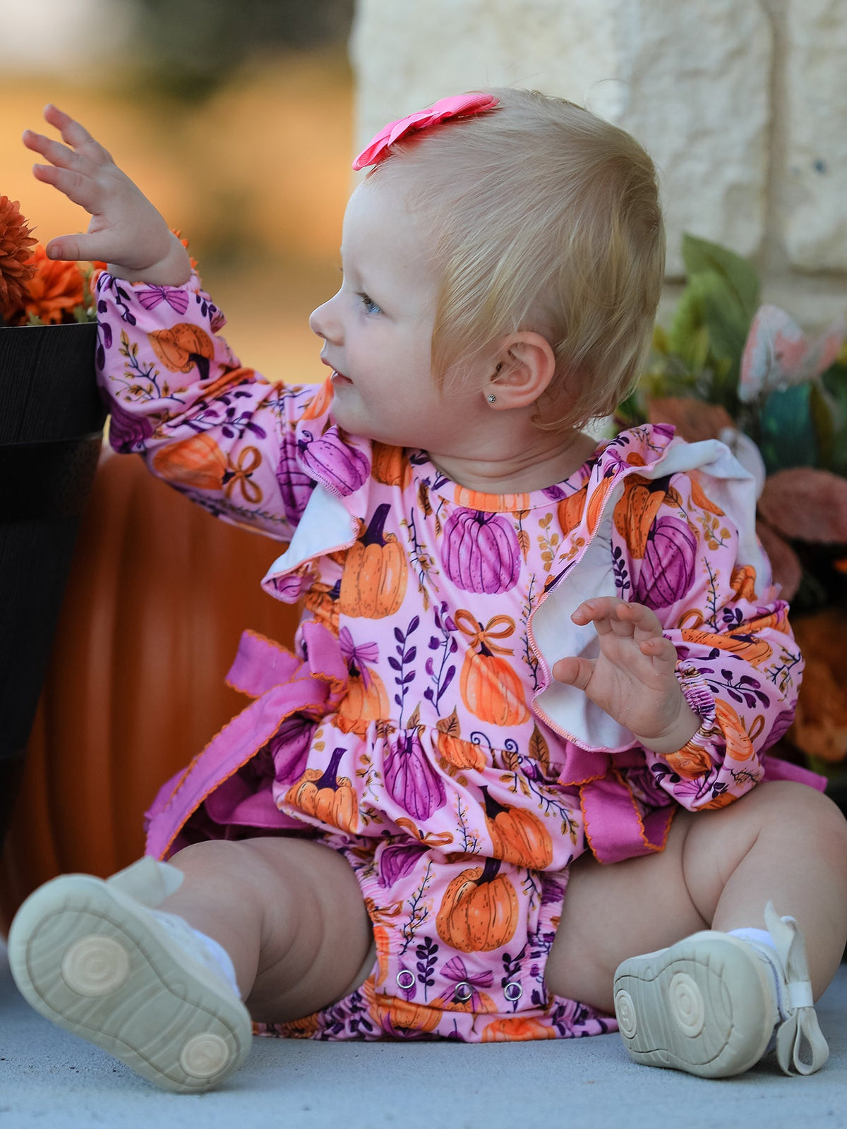 Halloween Thanksgiving Pumpkin Girls Romper with Ruffle Bow - Rylee Faith Designs - Flyclothing LLC