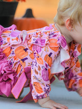 Halloween Thanksgiving Pumpkin Girls Romper with Ruffle Bow - Rylee Faith Designs - Flyclothing LLC