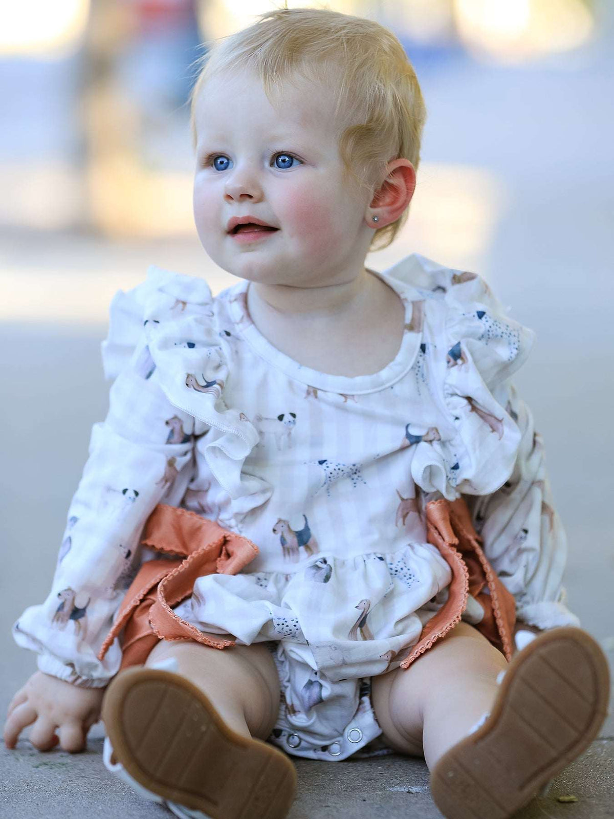 Fall Plaid Dog Print Girls Long Sleeve Romper - Rylee Faith Designs - Flyclothing LLC