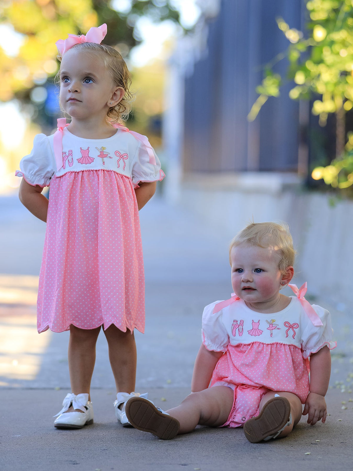 Fall Pink Ballet Embroidery Bow Bubble Romper - Rylee Faith Designs - Flyclothing LLC