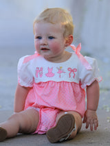 Fall Pink Ballet Embroidery Bow Bubble Romper - Rylee Faith Designs - Flyclothing LLC