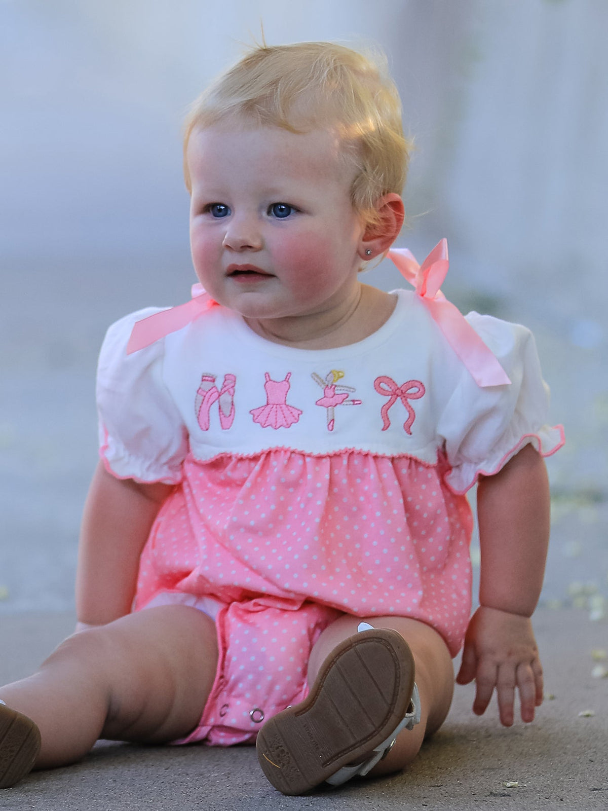 Fall Pink Ballet Embroidery Bow Bubble Romper - Rylee Faith Designs - Flyclothing LLC
