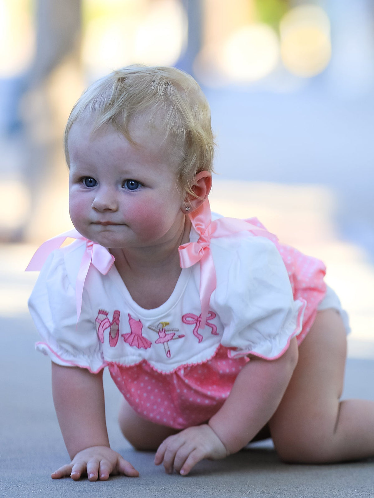 Fall Pink Ballet Embroidery Bow Bubble Romper - Rylee Faith Designs - Flyclothing LLC