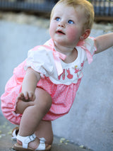 Fall Pink Ballet Embroidery Bow Bubble Romper - Rylee Faith Designs - Flyclothing LLC