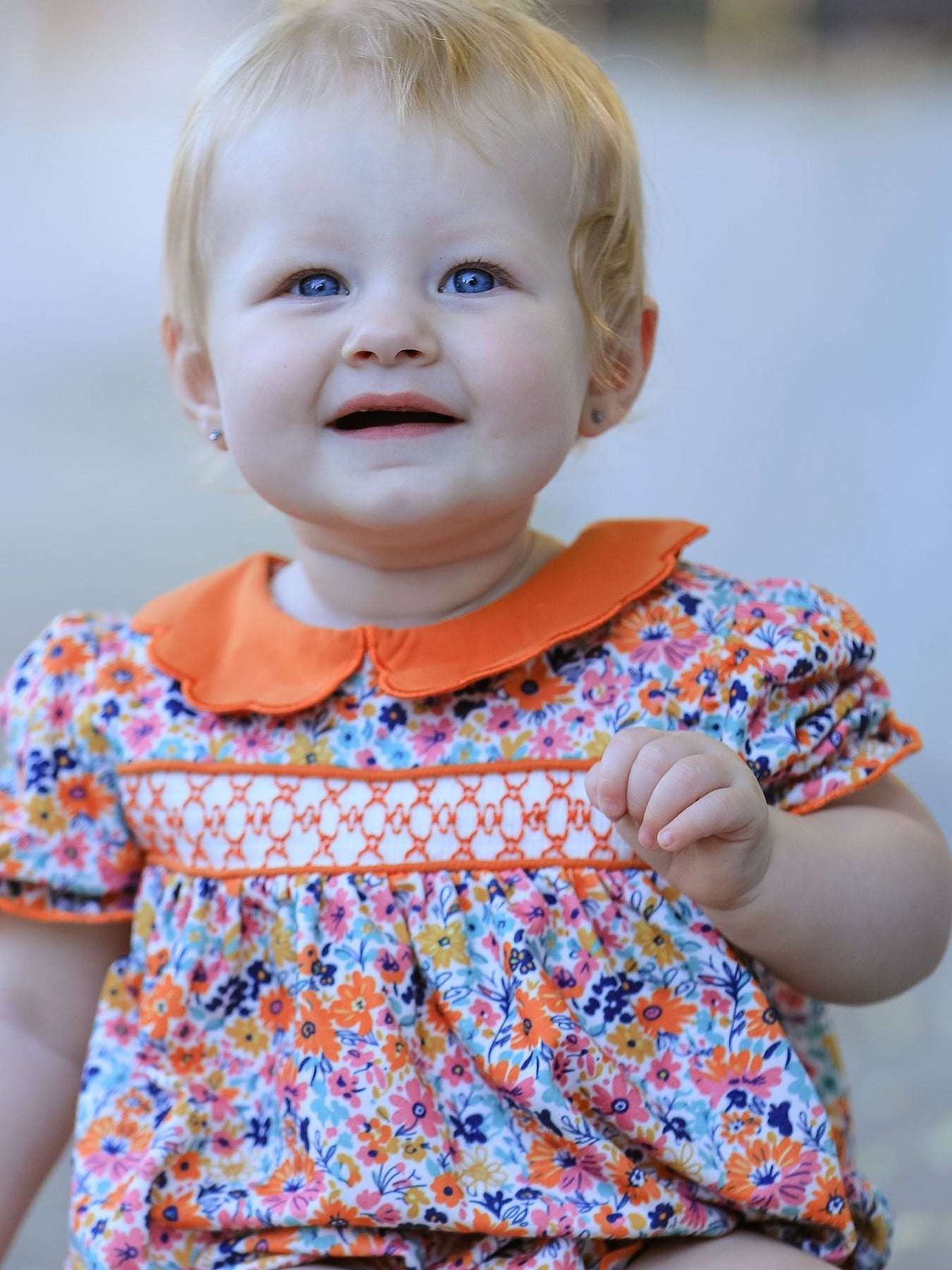 Fall Floral Smocked Petals Collar Girls Bubble Romper