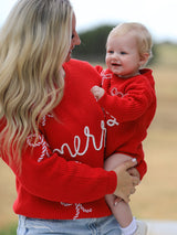 Mom and Me Winter Christmas Red "merry" Pullover Sweater - Rylee Faith Designs - Flyclothing LLC