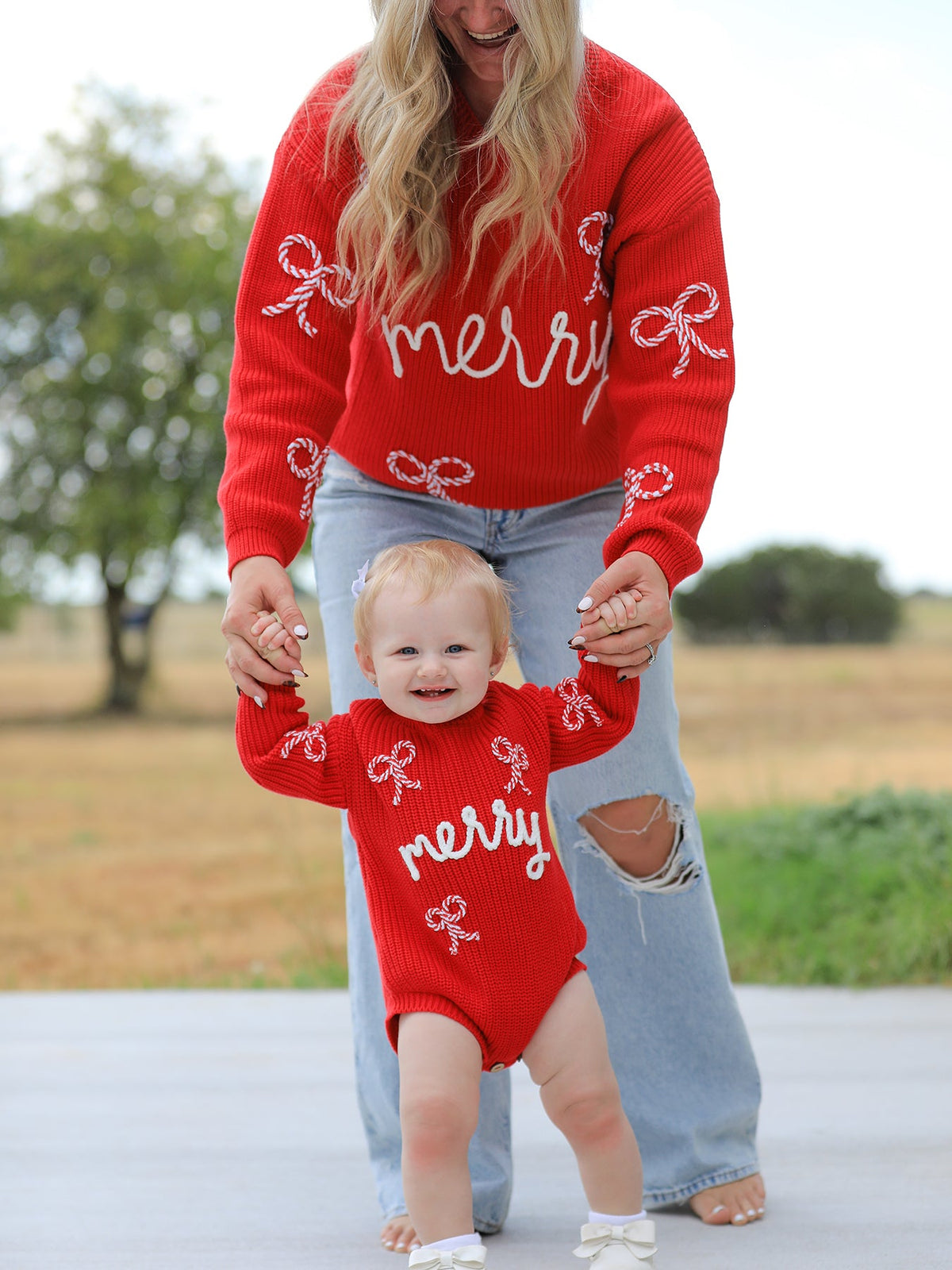 Mom and Me Winter Christmas Red "merry" Pullover Sweater - Rylee Faith Designs - Flyclothing LLC