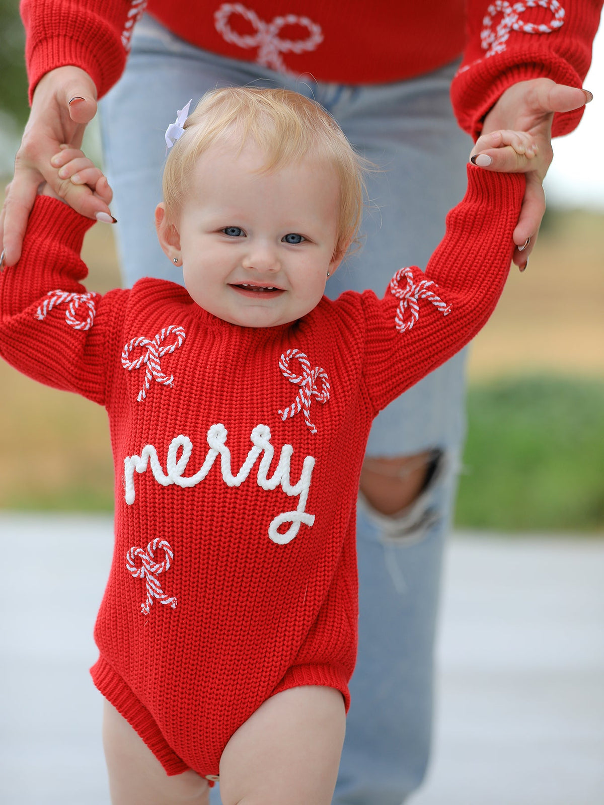 Christmas Candy Cane Merry Knit Baby Romper - Rylee Faith Designs - Flyclothing LLC