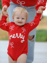 Christmas Candy Cane Merry Knit Baby Romper - Rylee Faith Designs - Flyclothing LLC