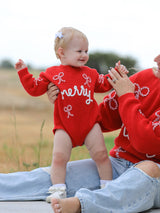 Christmas Candy Cane Merry Knit Baby Romper - Rylee Faith Designs - Flyclothing LLC