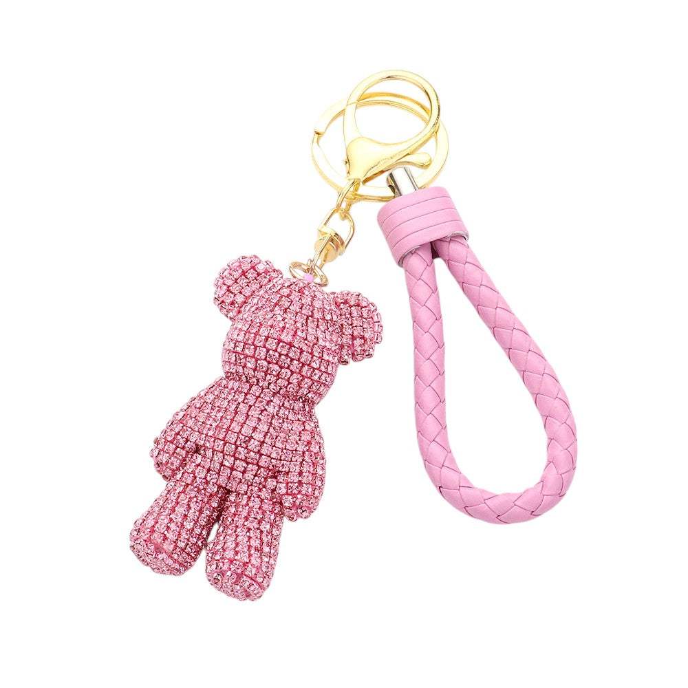 Bling Bear Figure Faux Leather Strap Bag Charm - Madeline Love - Flyclothing LLC
