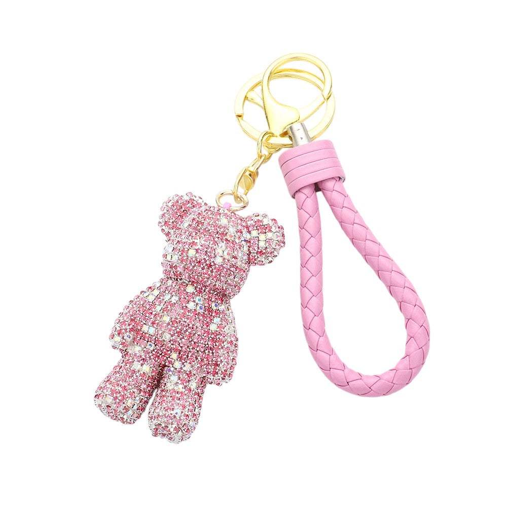 Bling Bear Figure Faux Leather Strap Bag Charm - Madeline Love - Flyclothing LLC