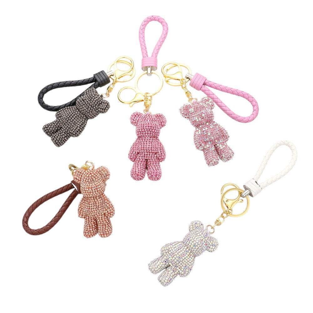 Bling Bear Figure Faux Leather Strap Bag Charm - Madeline Love - Flyclothing LLC