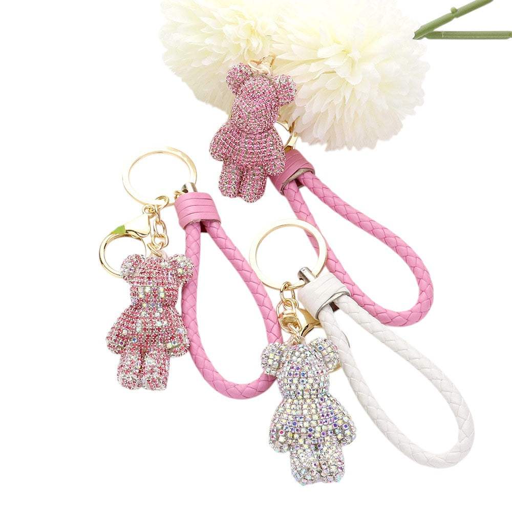 Bling Bear Figure Faux Leather Strap Bag Charm - Madeline Love - Flyclothing LLC