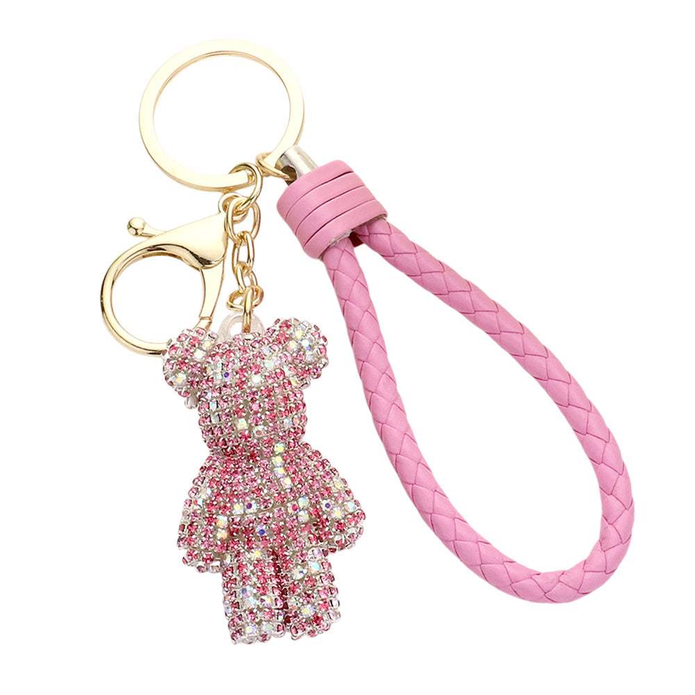 Bling Bear Figure Faux Leather Strap Bag Charm - Madeline Love - Flyclothing LLC