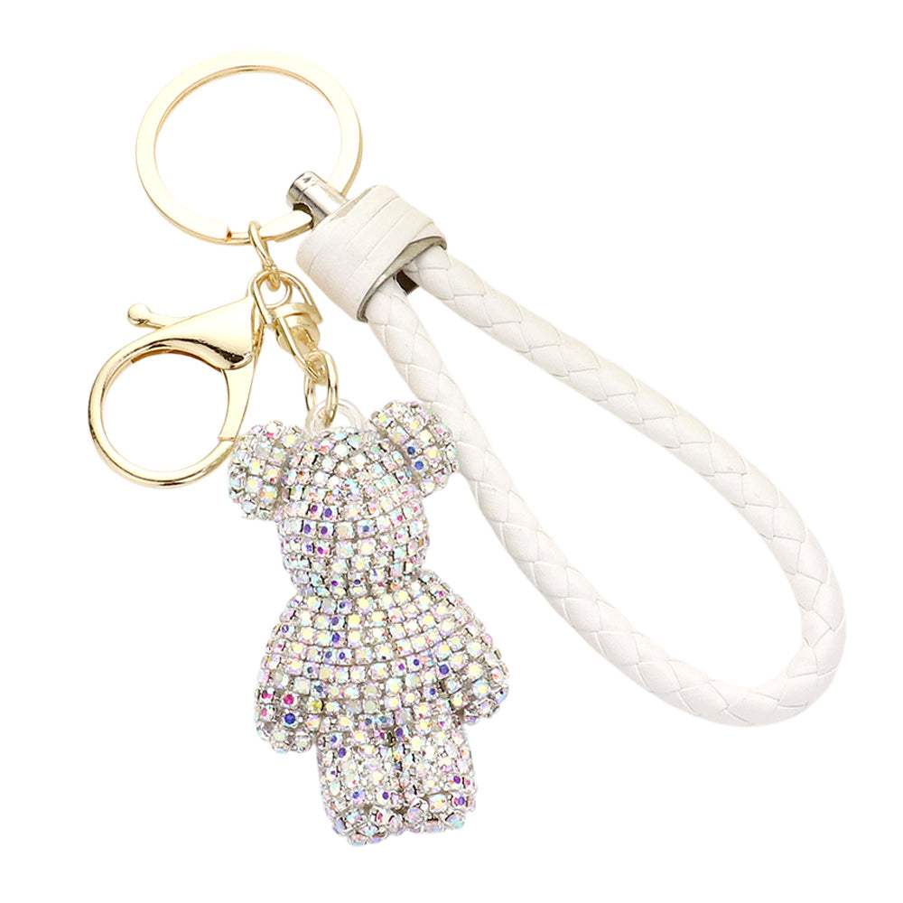 Bling Bear Figure Faux Leather Strap Bag Charm - Madeline Love - Flyclothing LLC