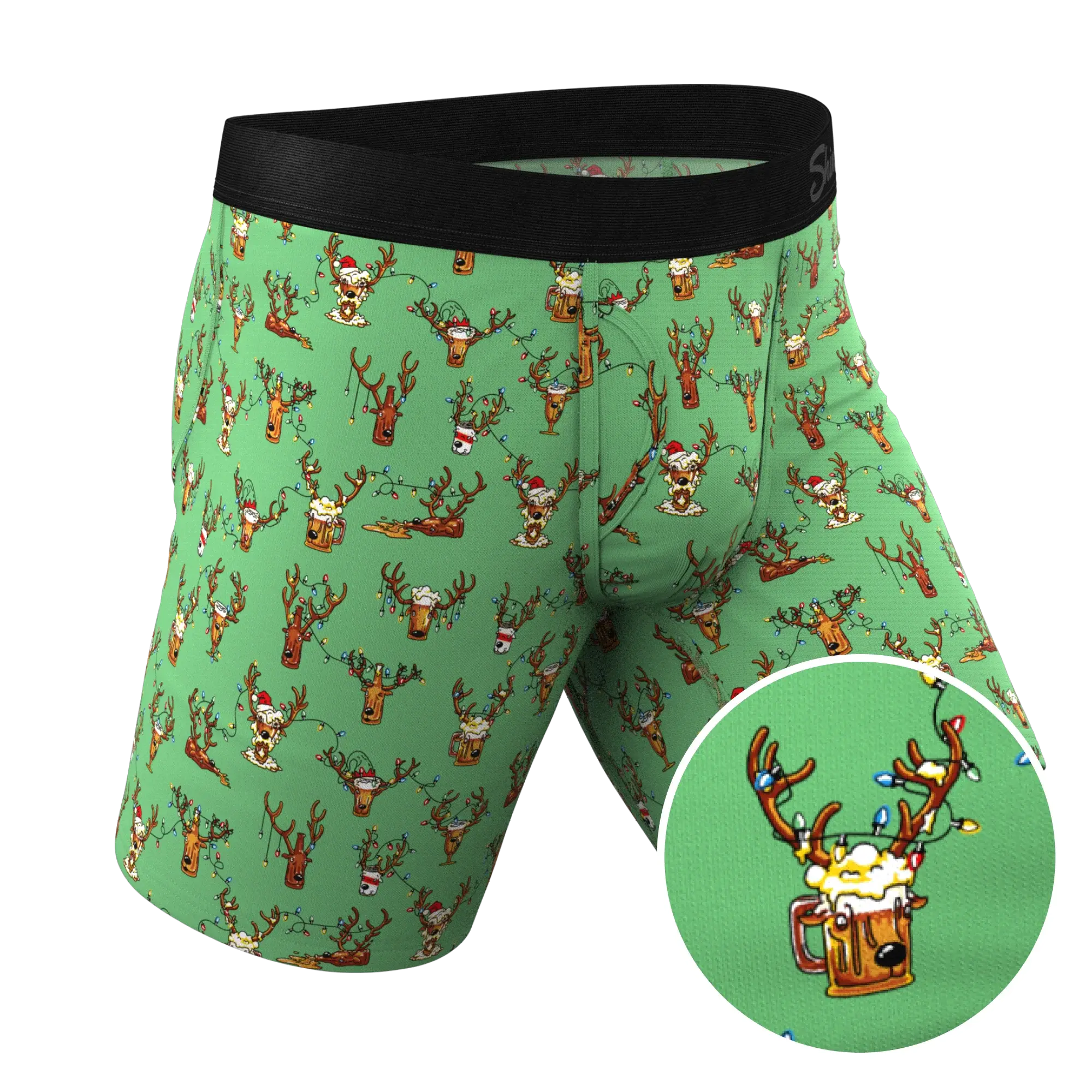 The Blitzened | Reindeer Beer Long Leg Ball Hammock® Pouch Boxers With Fly - Shinesty - Flyclothing LLC