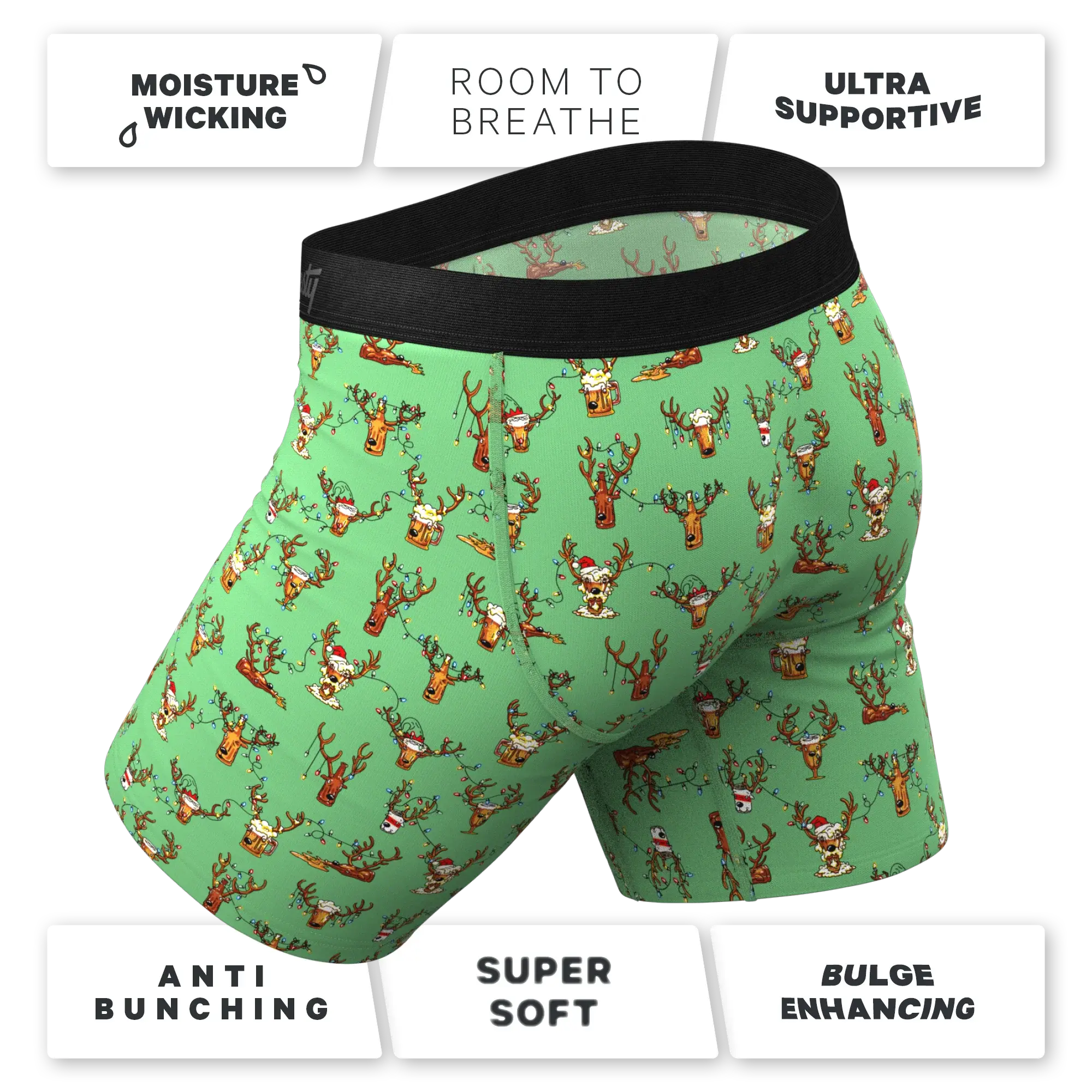 The Blitzened | Reindeer Beer Long Leg Ball Hammock® Pouch Boxers With Fly - Shinesty - Flyclothing LLC