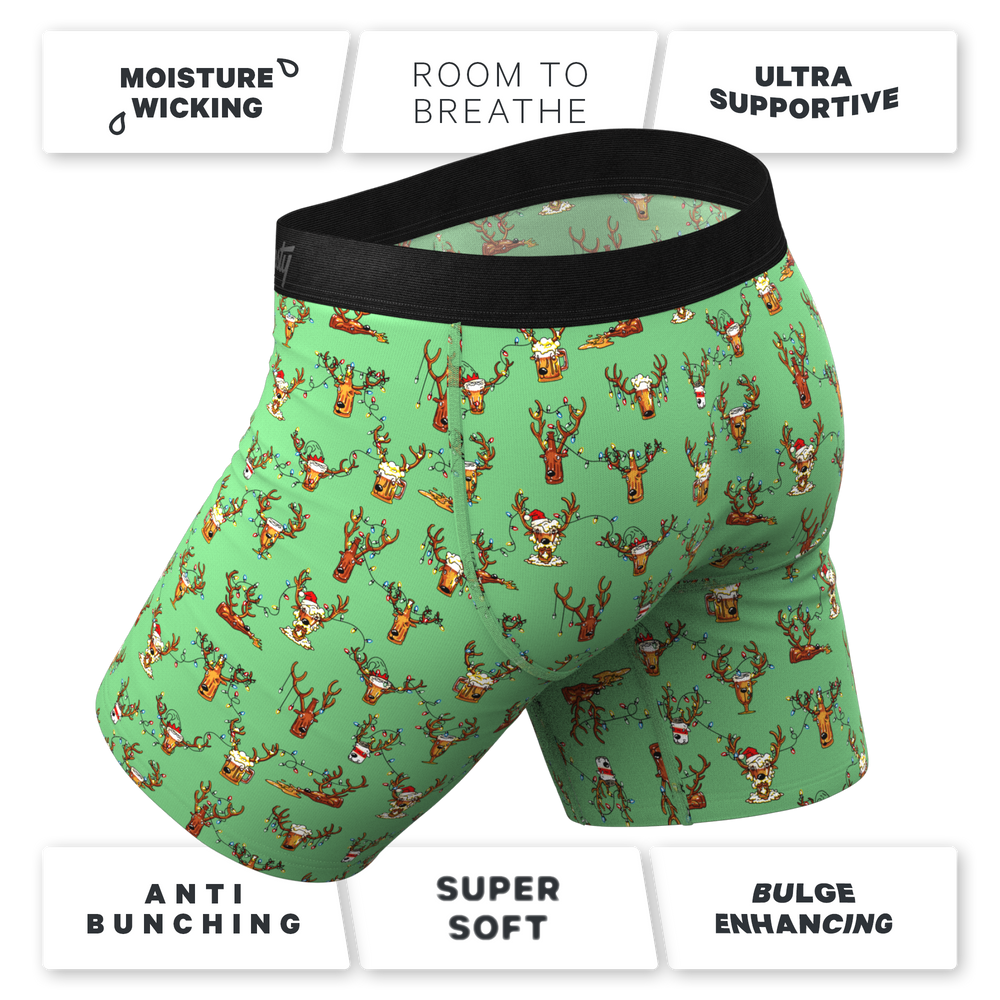 The Blitzened | Reindeer Beer Long Leg Ball Hammock® Pouch Boxers With Fly - Shinesty - Flyclothing LLC