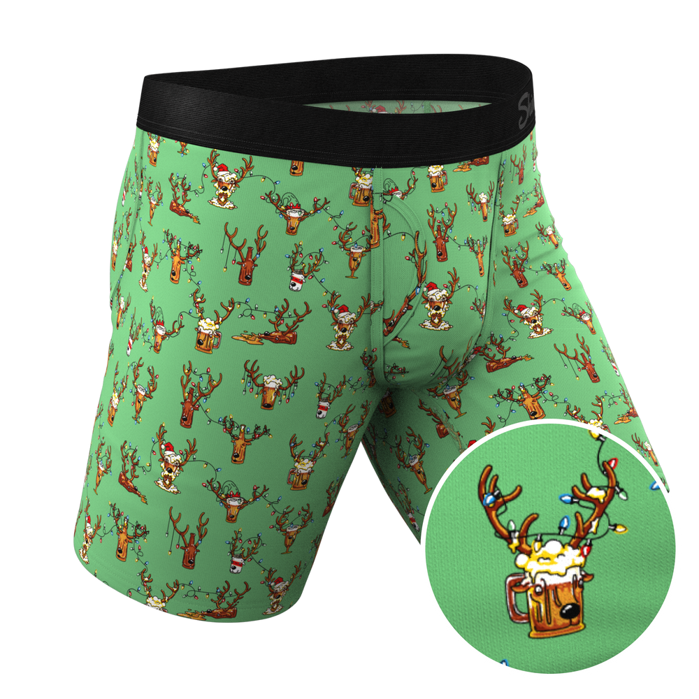 The Blitzened | Reindeer Beer Long Leg Ball Hammock® Pouch Boxers With Fly - Shinesty - Flyclothing LLC