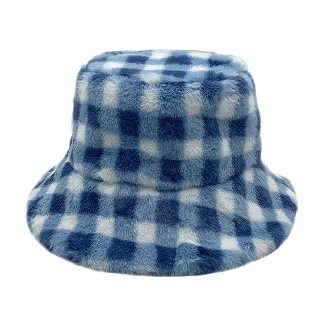 Checkered Faux Fur Bucket Hat - Madeline Love - Flyclothing LLC