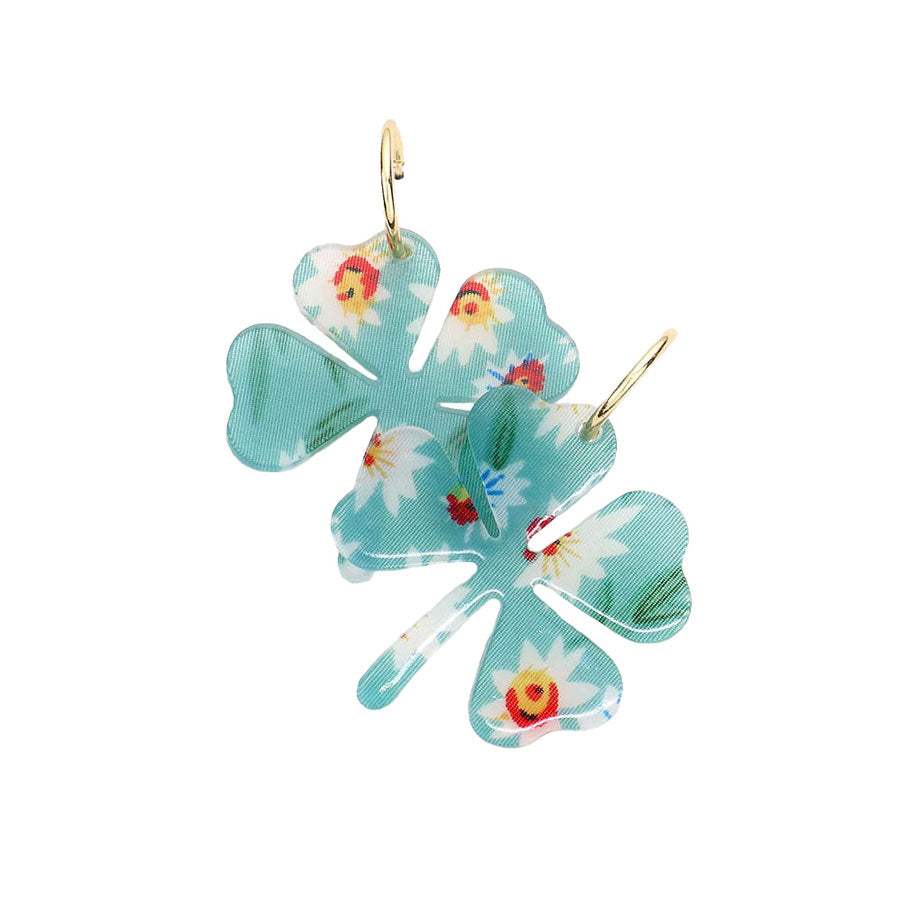 Flower Patterned Resin Clover Dangle Earrings - Madeline Love - Flyclothing LLC