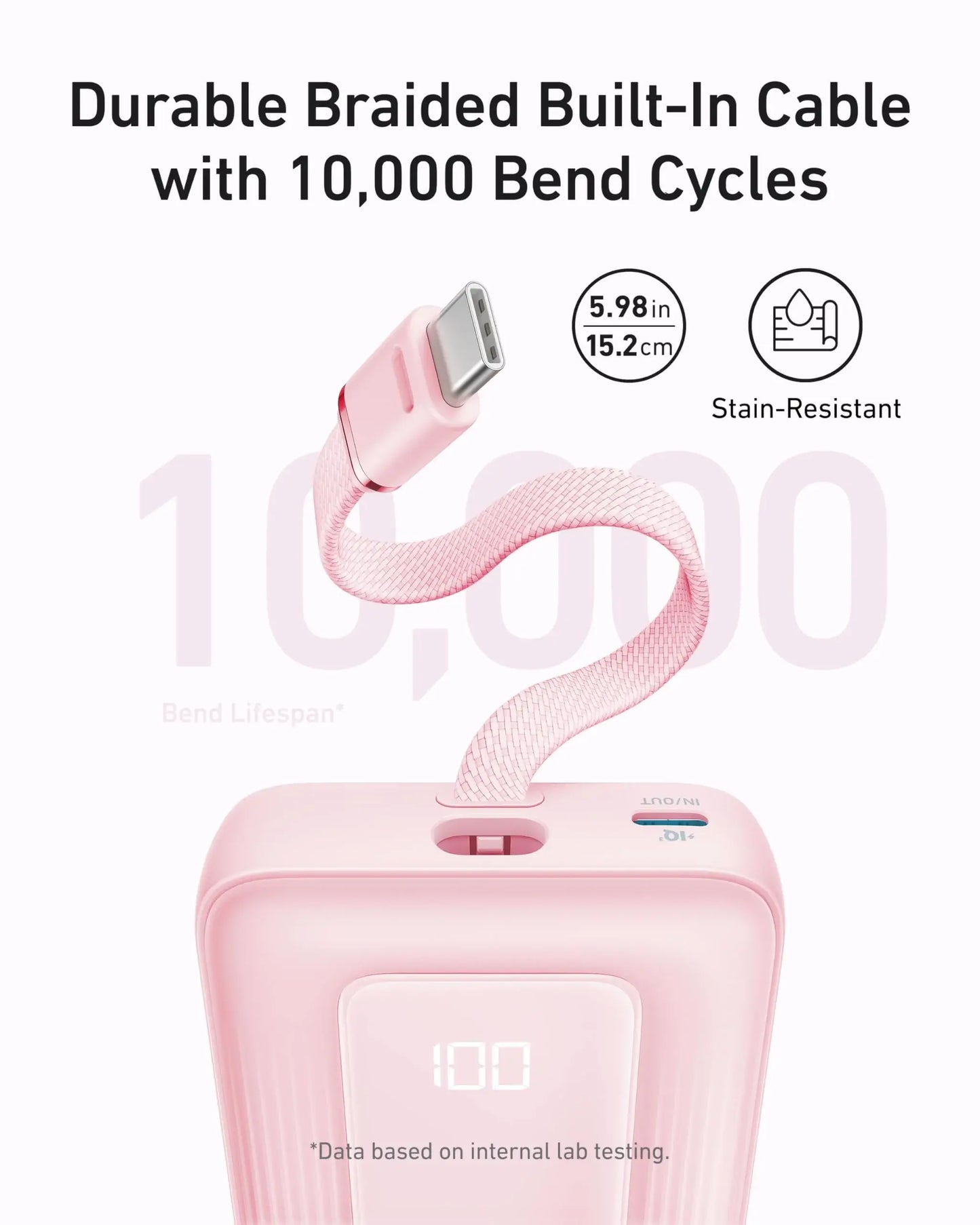 Anker Zolo Power Bank (10K, 30W) with a 5.4-inch (13.7 cm) built-in USB-C cable. - Anker - Flyclothing LLC