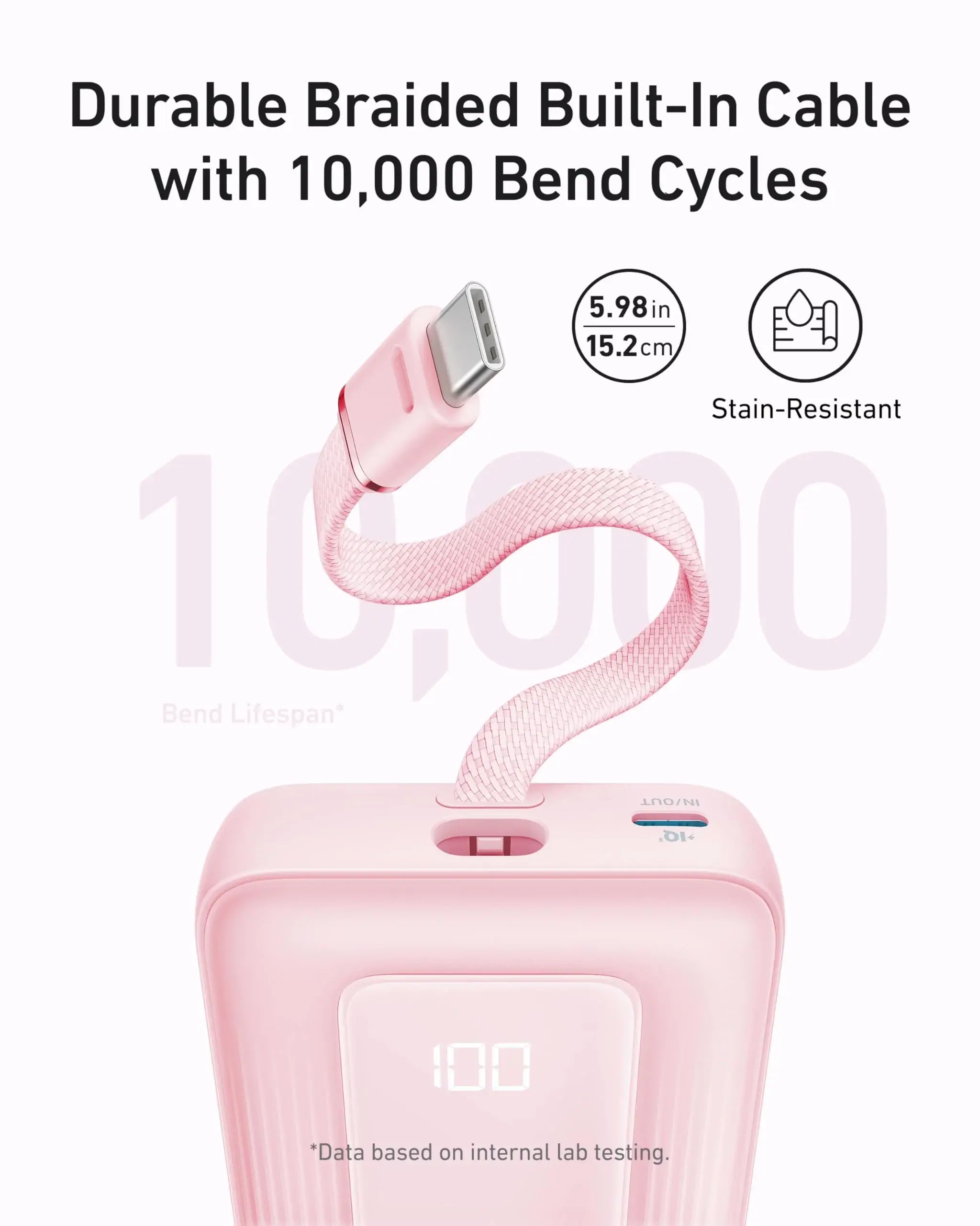 Anker Zolo Power Bank (10K, 30W) with a 5.4-inch (13.7 cm) built-in USB-C cable. - Anker - Flyclothing LLC